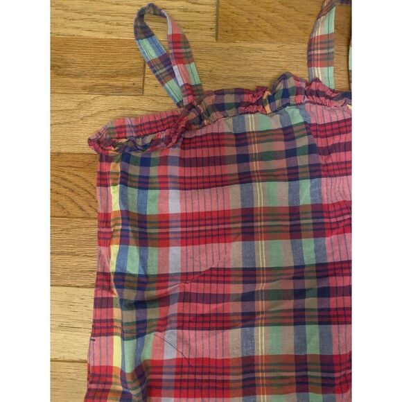 J. Crew, women's pink plaid cotton sleeveless ruffle neck hem tank size 0 - Picture 3 of 8